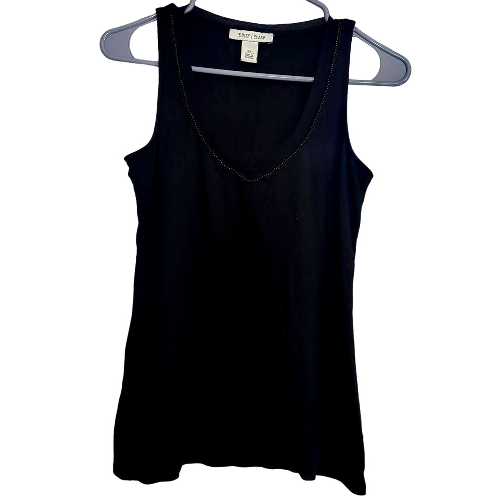 White House Black Market Black Tank Top with Beaded Neckline - XS